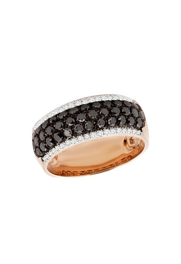 14K Rose Gold Black and White Diamond Ring, 0.95 TCW on Sale