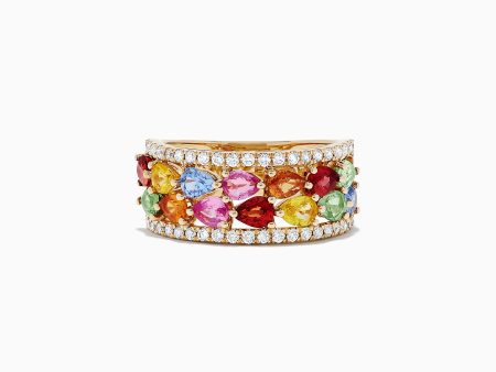 Watercolors 14K Yellow Gold Multi Sapphire and Diamond Ring, 3.07 TCW For Cheap