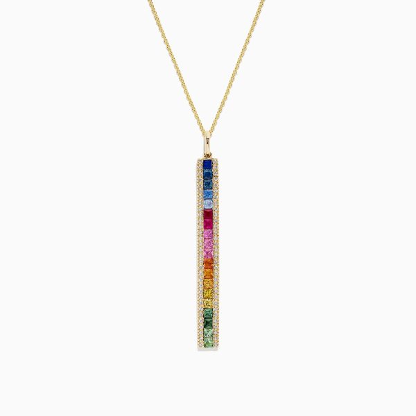 Watercolors 14K Gold Sapphire and Diamond Vertical Pendant, 2.06 TCW Sale