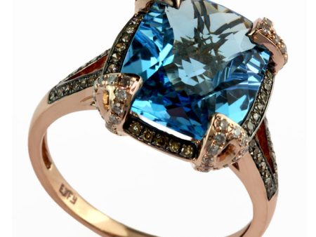 14K Rose Gold Blue Topaz and Diamond Ring, 6.76 TCW Sale