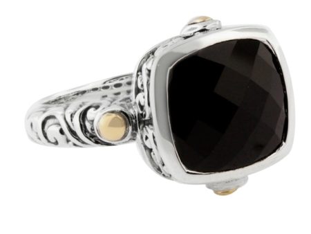 925 Sterling Silver & Gold Onyx Ring, 4.51 TCW For Cheap