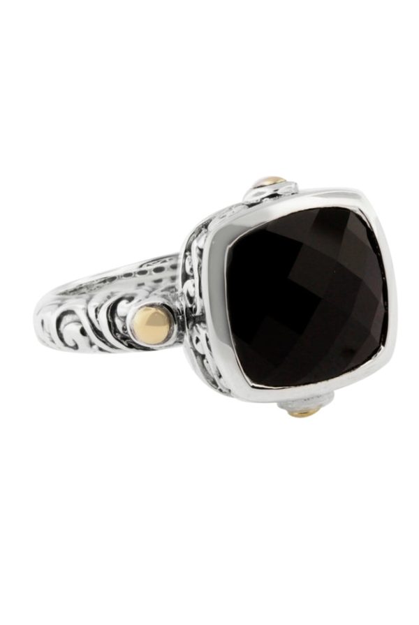 925 Sterling Silver & Gold Onyx Ring, 4.51 TCW For Cheap