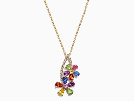 Watercolors 14K Yellow Gold Multi Sapphire & Diamond Pendant, 2.71 TCW For Cheap