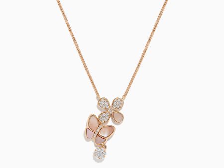 14K Rose Gold Mother of Pearl and Diamond Butterfly Necklace, 0.26 TCW on Sale