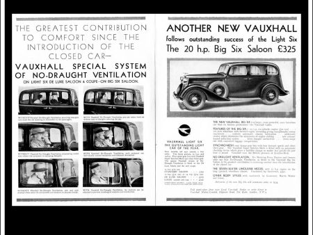 Vauxhall 20 h.p. Big Six Saloon. Original Vintage Advert From October 25th, 1933. Online