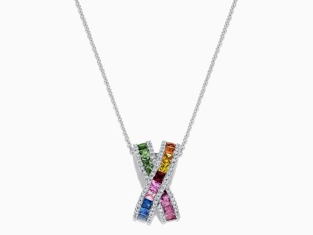 Watercolors 14K White Gold Multi Sapphire & Diamond Pendant, 2.21 TCW Discount