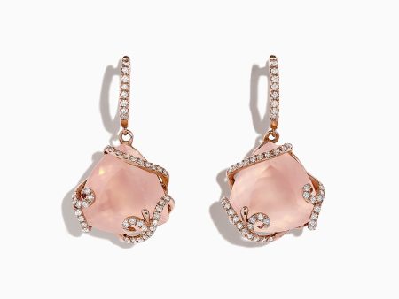 14K Rose Gold Rose Quartz and Diamond Earrings, 13.05 TCW Supply