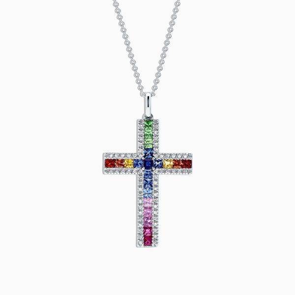 Watercolors 14K Gold Multi Sapphire & Diamond Cross Pendant, 2.63 TCW For Cheap