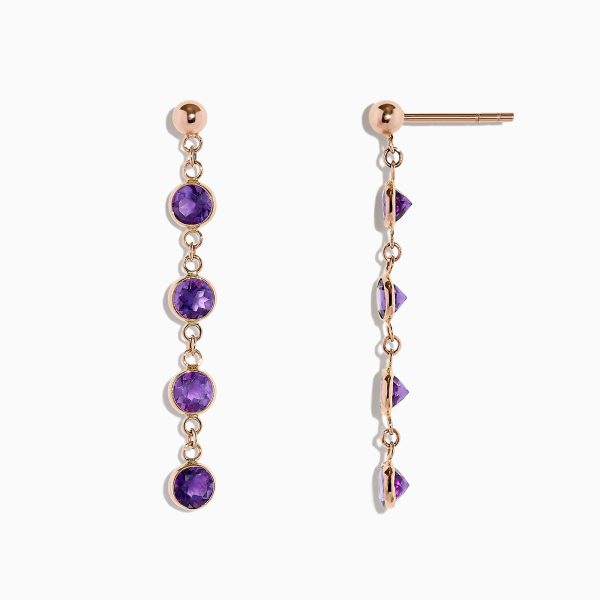 14K Rose Gold Amethyst Station Earrings, 2.08 TCW For Cheap