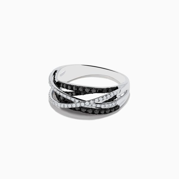 14K White Gold Black and White Diamond Ring, .72 TCW Online Sale