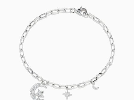 Novelty 14K White Gold Diamond Moon and Star Charm Bracelet Online Sale