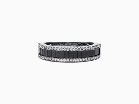 14K White Gold Black and White Diamond Band Ring, 1.06 TCW For Sale