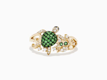 Seaside 14K Yellow Gold Tsavorite and Diamond Turtle Ring Cheap