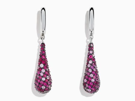 Splash Sterling Silver Pink Sapphire and Ruby Drop Earrings, 3.90 TCW Hot on Sale