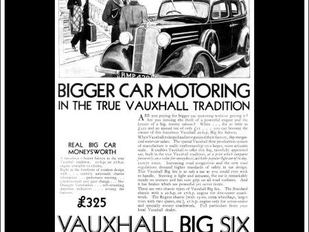 Vauxhall Big Six. Original Vintage Advert From April, 1935. Supply