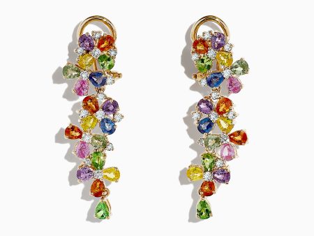 Watercolors 14K Gold Multi Sapphire and Diamond Earrings, 9.68 TCW Fashion