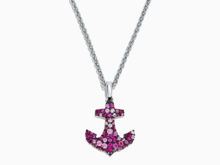 Splash Sterling Silver Pink Sapphire Anchor Pendant, 1.30 TCW Online Sale