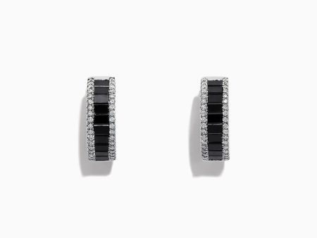 14K White Gold Black and White Diamond Hoop Earrings, 1.57 TCW Online now