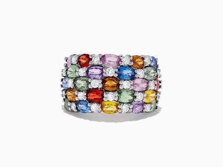 Watercolors 14K White Gold Multi Sapphire and Diamond Ring, 7.21 TCW Online Sale