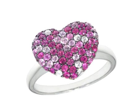 925 Sterling Silver Pink Sapphire Splash Heart Ring, 1.28 TCW Hot on Sale