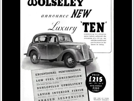 Wolseley Ten. Original Vintage Advert From February 15th, 1939. Supply