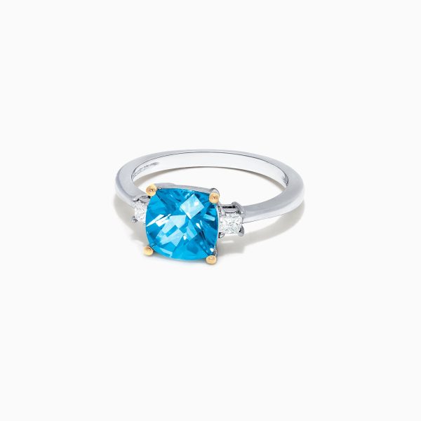 14K Two Tone Gold Blue Topaz and Diamond Ring, 2.16 TCW For Cheap