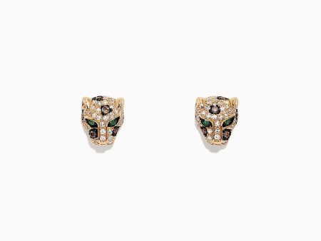 Signature 14K Yellow Gold Diamond Panther Stud Earrings, 0.37 TCW Online Hot Sale