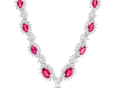 14K White Gold Ruby and Diamond Necklace, 6.11 TCW Sale