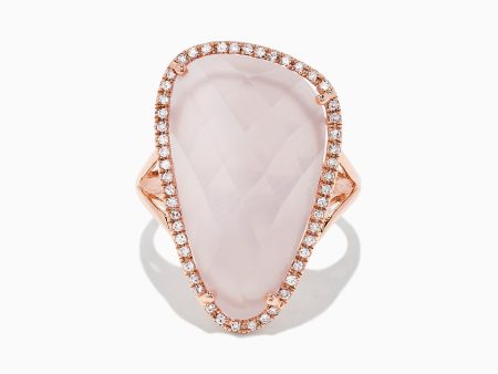 14K Rose Gold Rose Quartz and Diamond Cocktail Ring, 10.56 TCW For Cheap