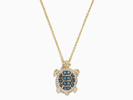 14K Yellow Gold Blue and White Diamond Sea Turtle Pendant, 0.41 TCW Online Hot Sale