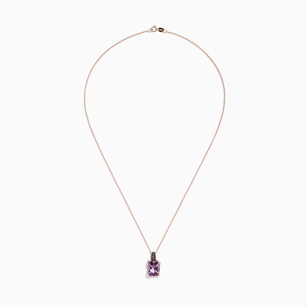 14K Rose Gold Amethyst and Diamond Pendant, 3.92 TCW For Sale