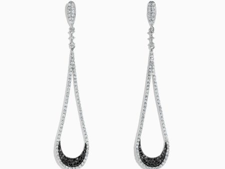 14K White Gold Black and White Diamond Drop Earrings, 1.70 TCW on Sale