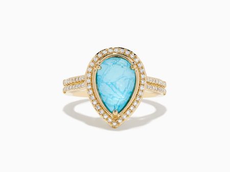 14K Yellow Gold Apatite and Diamond Pear Shaped Ring For Cheap