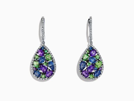 Watercolors 14K White Gold Multi Gemstone & Diamond Earrings, 4.28 TCW For Cheap