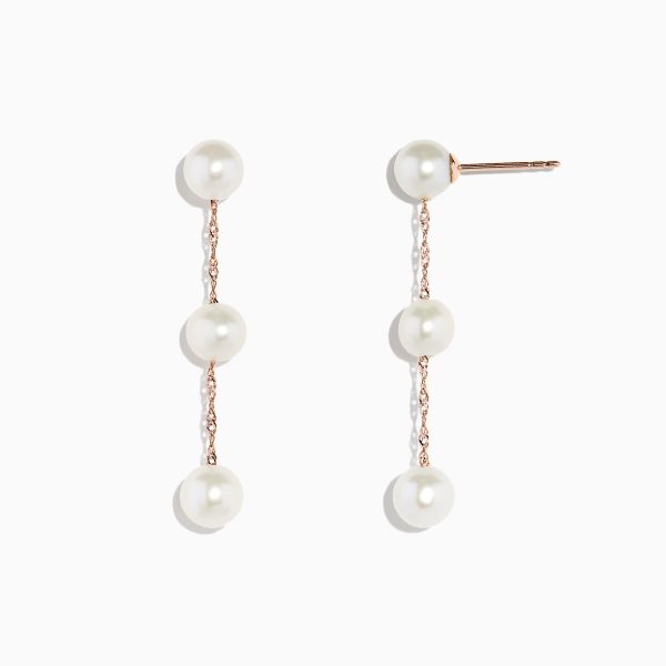 14K Rose Gold Cultured Fresh Water Pearl Drop Earrings Hot on Sale