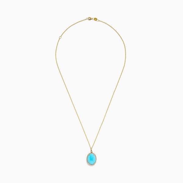 14K Yellow Gold Turquoise and Diamond Pendant Sale