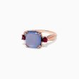 14K Rose Gold Chalcedony, Rhodolite Garnet and Diamond Ring, 4.42 TCW For Sale