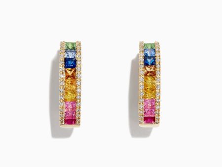 Watercolors 14K Gold Multi Sapphire & Diamond 3 4  Hoop Earrings, 2.63 TCW Discount