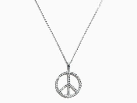 14K White Gold Diamond Peace Sign Pendant, 0.29 TCW For Cheap