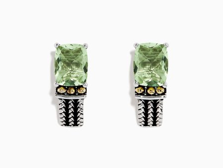 Sterling Silver and 18K Gold Accented Green Amethyst Earrings Discount