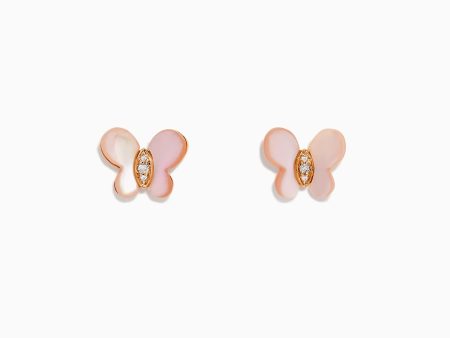 14K Rose Gold Mother of Pearl and Diamond Butterfly Earrings, 0.03TCW Hot on Sale