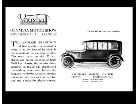 Vauxhall 25 h.p. Original Vintage Advert From November 8th, 1919. For Discount