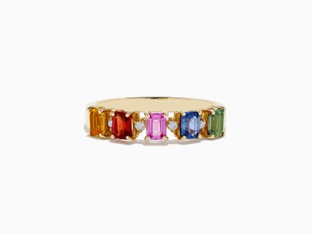 Watercolors 14K Yellow Gold Multi Sapphire and Diamond Ring, 1.30 TCW For Sale