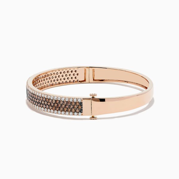 14K Rose Gold Espresso and White Diamond Bangle For Sale