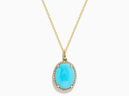 14K Yellow Gold Turquoise and Diamond Pendant Sale