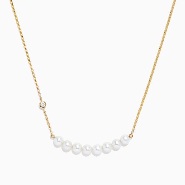 14K Gold Cultured Fresh Water Pearl and Diamond Necklace, 0.04 TCW Online Hot Sale