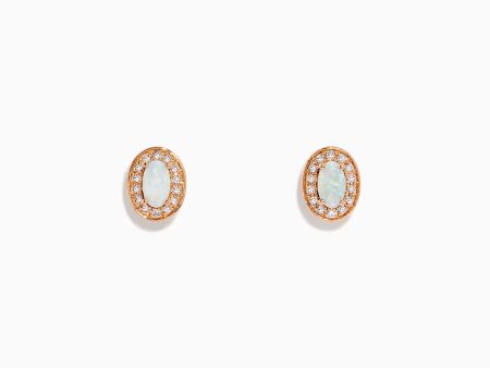 14K Rose Gold Opal and Diamond Stud Earrings For Sale