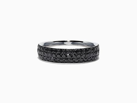 14K White Gold Black Diamond Band Ring, 0.88 TCW Hot on Sale