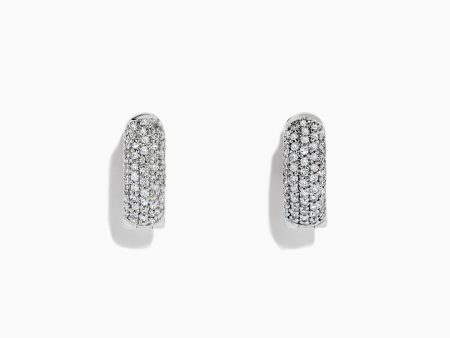 14K White Gold Diamond Huggie Hoop Earrings,0.53 TCW Supply