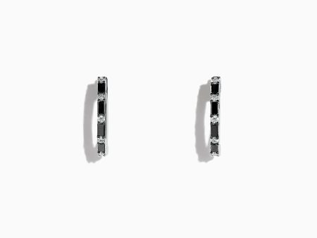 14K White Gold Black and White Diamond Hoop Earrings, 0.45 TCW Online Hot Sale